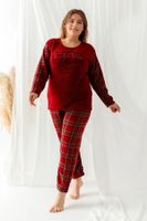 Trendyol Curve Burgundy Plaid Patterned Patterned Knitted Pajamas Set