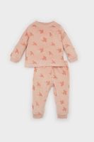 DEFACTO Baby Girl Pajama Set Patterned Crew Neck Long Sleeve Velour Top Elastic Waist Long Bottom