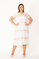 Şans Women's Plus Size Colorful Tie-Dyeing Patterned Combed Combed Cotton Dress
