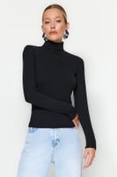 Trendyol Black Premium Soft Fabric Turtleneck Fitted Stretch Knitted Blouse