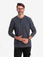 Ombre Men's waffle knit neck button-up longsleeve - graphite