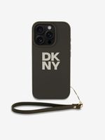 DKNY PU Leather Stack Logo Wrist Strap Zadní Kryt pro iPhone 16 Pro Max Green Etui za telefon ljubičasta