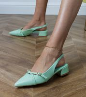 marka niezdefiniowana Green low heel slingback pumps Ferli