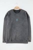 Trendyol Plus Size Anthracite Oversize/Wide Cut 100% Cotton Faded Effect Sweatshirt