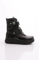 DGN 2024 Women's Woolen Velcro Boots Black Black Patent Leather