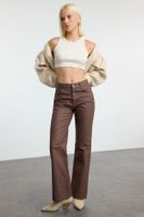 Trendyol Brown Coated High Waist Wide Leg Jeans