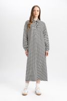 DEFACTO Relax Fit Striped Zippered Polo Neck Long Sleeve Maxi Dress