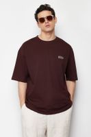 Trendyol Brown Oversize/Wide Cut 100% Cotton Minimal Text Printed T-Shirt