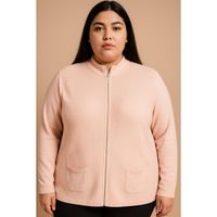Plus Size Strickjacke Mit Reißverschluss, Hellrosa