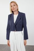 Trendyol Navy Blue Regular Crop Striped Woven Blazer Jacket