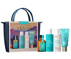 Cestovná sada na regeneráciu suchých vlasov Moroccanoil Greetings From Repair + krém na ruky a taštička zadarmo + darček zadarmo