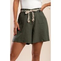 Leinenshorts Mit Gürtel, Oliv