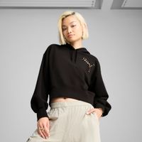 Puma LEO LUXE Relaxed Cropped Hoodie Damen | Mit Animal Print | Black | Größe: L
