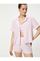 Koton Shirt Collar Pajama Top Short Sleeve Pocket Buttoned