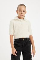 DEFACTO Girl's Polo Neck Soft Texture Short Sleeve Knitwear Sweater