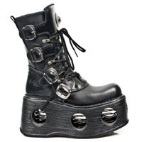 SCHWARZE NEW ROCK DAMEN LEDERSTIEFEL IN UNISEX 38