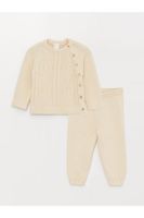 LC Waikiki Crew Neck Self Patterned Long Sleeve Baby Boy Knitwear Cardigan and Trousers