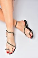 Fox Shoes Black Silvery Stone Detailed Women's Sandals