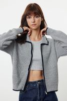 Trendyol Anthracite Piping Zippered Knitwear Cardigan