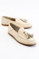 LuviShoes F04 Ecru Beige Skin Genuine Leather Shoes