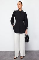 Trendyol Black Waist Fitted Pearl Detail Woven Shirt