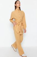 Trendyol Dark Beige High Neck Belted Shirt-Pants Woven Suit