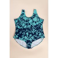 Plus Size Einteiliger Badeanzug Mit Print, Blau
