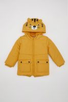 DEFACTO Baby Boy Plush Lined Water Repellent Fabric Detail Hooded Puffer Coat