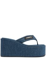 100mm Branded Denim Wedge Sandals