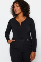 Trendyol Curve Sandy Black V-Neck Knitted Blouse