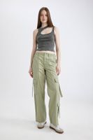 DEFACTO Gabardine Trousers Wide Leg Wide Leg Cargo Pocket Elastic Waist Buttoned Standard Length