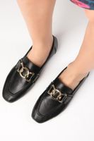 Mio Gusto Dakota Genuine Leather Black Color Chain Accessory Blunt Toe Women's Loafer Shoes