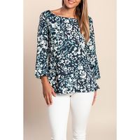Bedruckte Bluse, Dunkelblau