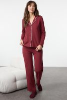 Trendyol Burgundy Piping Detailed Knitted Pajama Set