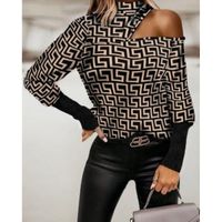 Elegantes T-Shirt Mit Geometrischem Print Und Hohem Ausschnitt  Venitya, Beige