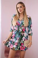 Floral dress with waist tie black