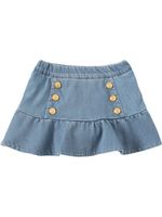 Washed Cotton Denim Skirt W/ Buttons