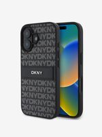 DKNY PU Leather Repeat Pattern Tonal Stripe Zadní Kryt pro iPhone 16 Black Etui za telefon ljubičasta