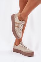 Skórzane Sneakersy Damskie Na Platformie Zazoo N1234 Beżowe