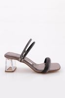 DGN 901 Women's Square Toe Transparent Heeled Sandals Platinum Metallic