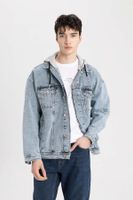 DEFACTO Oversize Wide Fit Hooded Buttoned Pocket Jean Jacket