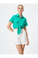 Koton Front Tie Shirt Short Sleeve Pocketed Viscose Blend