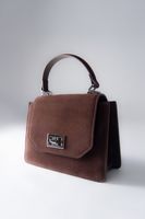 Estro: Ciemnobrązowa mini torebka damska typu kuferek z weluru naturalnego