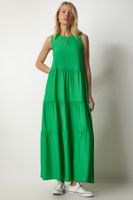 Happiness İstanbul Women's Green Flounce Sleeveless Knitted Dress