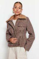 Trendyol Brown Plush Collar Tweed Cuff Coat