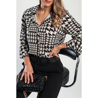 Elegante Bluse Mit Hahnentrittmotiv Und Klassischem Kragen  Journee, Schwarz Und Weiß