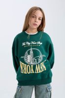 DEFACTO Girls Oversize Fit Wide Fit Crew Neck University Printed Sweatshirt