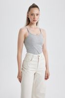 DEFACTO Coool Fitted Corduroy Gray Strappy Basic Undershirt