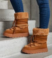 marka niezdefiniowana Brown insulated lace-up snow boots decorated with fur Istiss