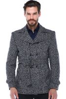 K7539 DEWBERRY SLIM-FIT MEN'S COAT-PATTERNED NAVY BLUE